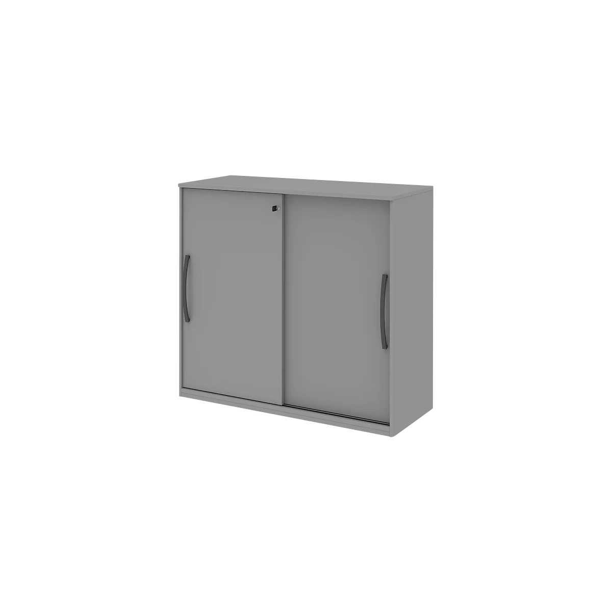 Armoire à porte coulissante BARI, 4 tablettes, serrure, avec cloison médiane, l. 1200 x P 430 x H 1117 mm, gris moyen/gris moyen