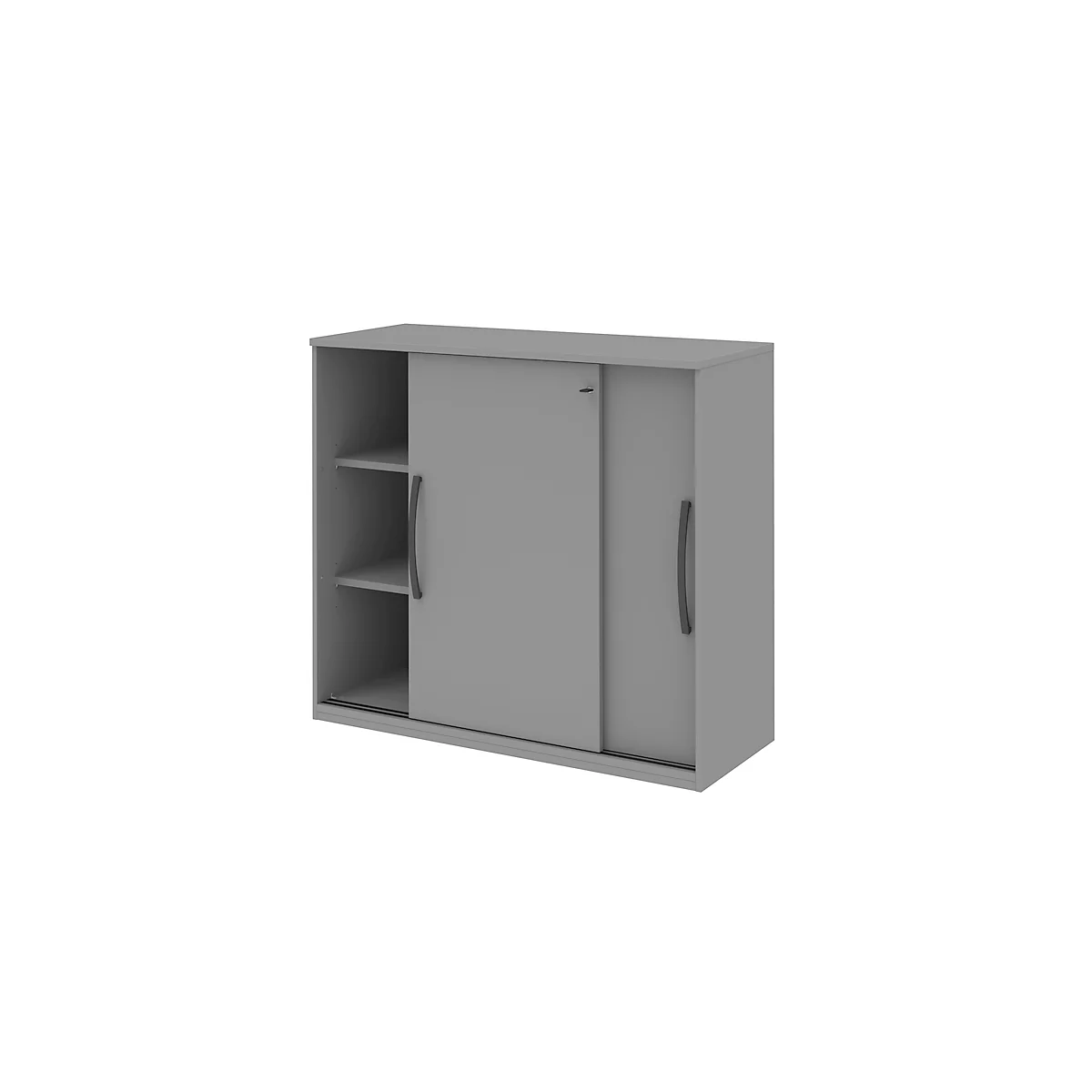 Armoire à porte coulissante BARI, 4 tablettes, serrure, avec cloison médiane, l. 1200 x P 430 x H 1117 mm, gris moyen/gris moyen