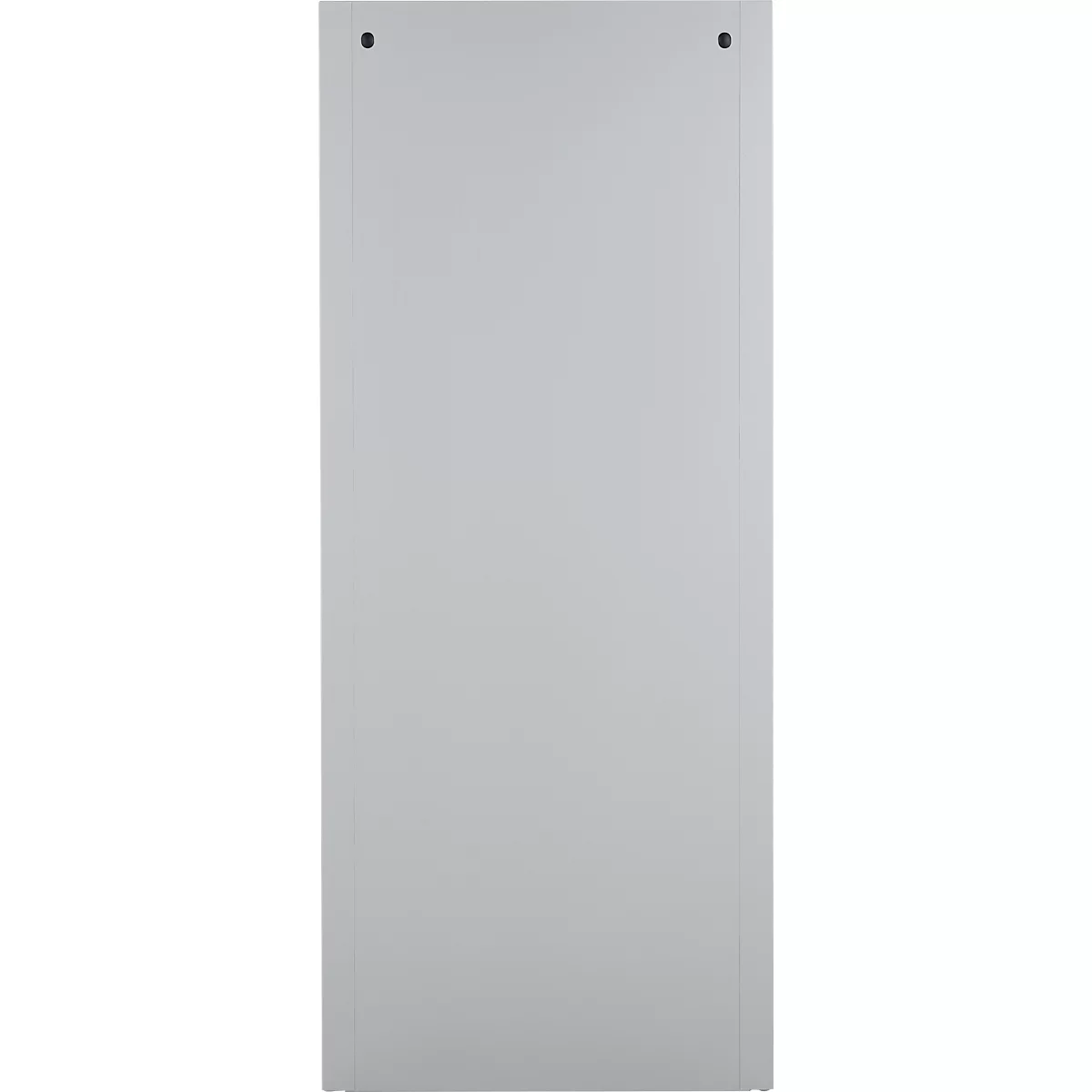 Miroir rectangulaire gris avec fixations noires en haut.