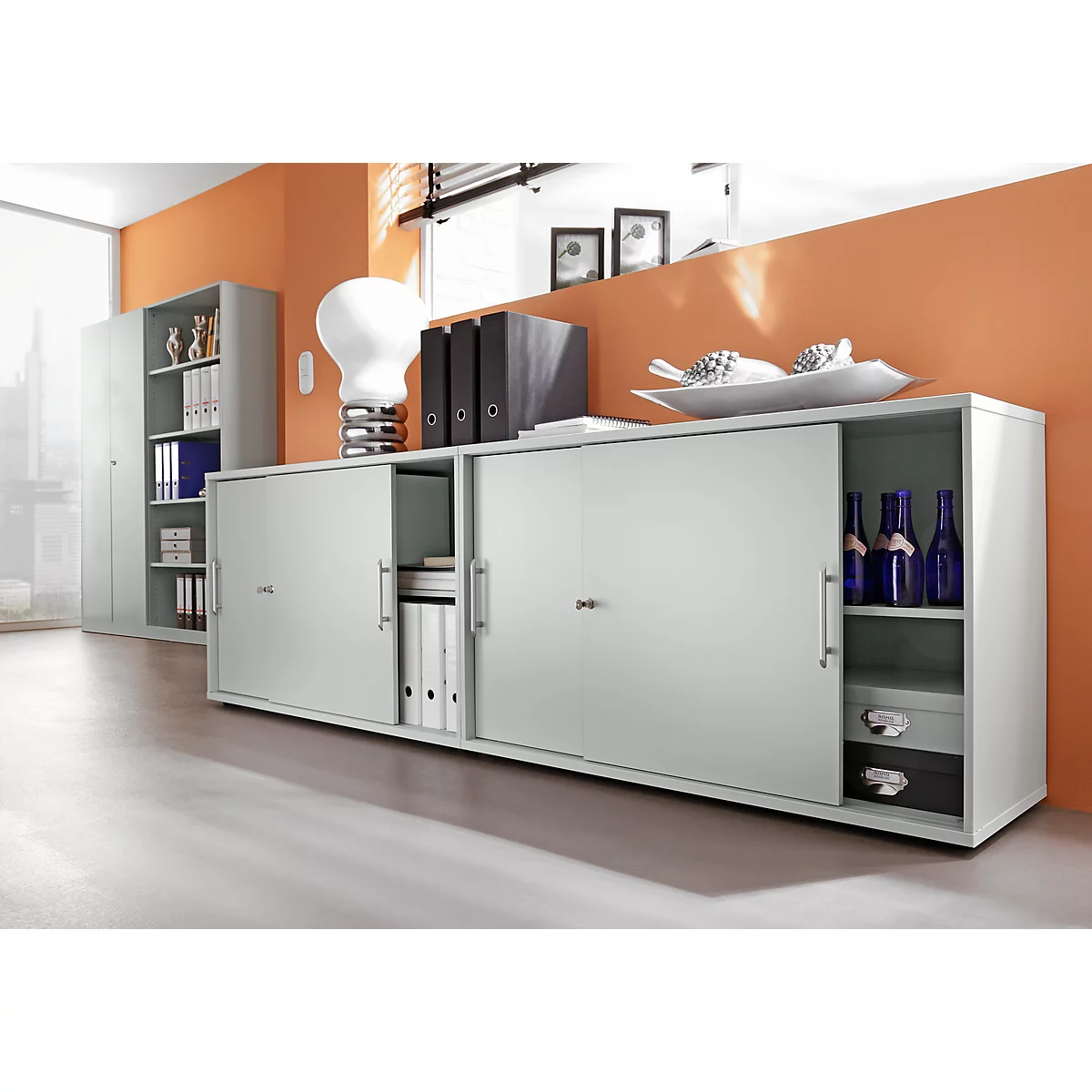 Armoire à portes coulissantes, 2 HC, l. 1200 x P 400 x H 748 mm, gris clair