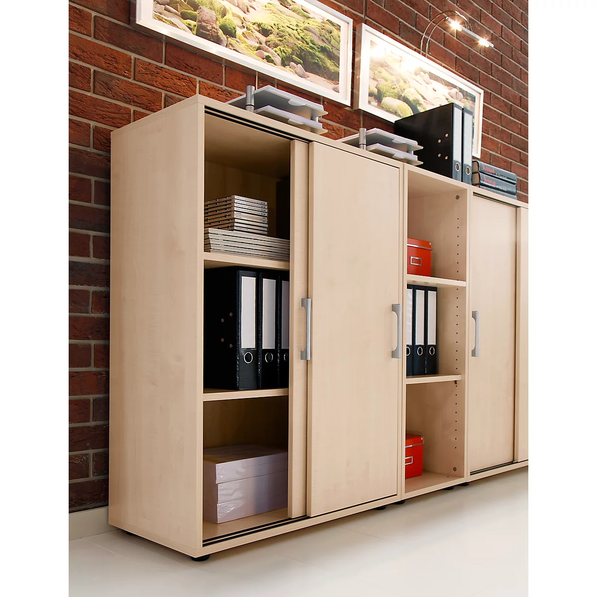 Armoire à portes coulissantes Alicante, 3 hauteurs de classeurs, l. 800 x P 400 x H 1104 mm, coloris érable