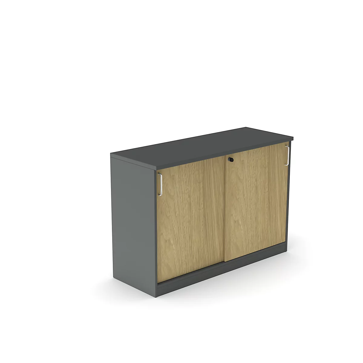 Armoire à portes coulissantes BEXXSTAR, 2 hauteurs de classeurs, H 825 mm, gris foncé/décor chêne