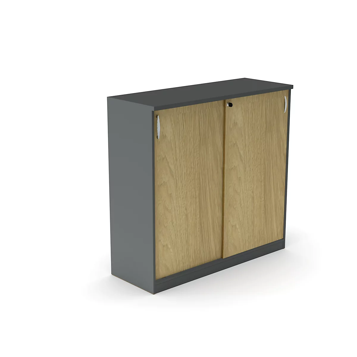 Armoire à portes coulissantes NEVADA - bois - L 1200 x P 445 x H 1155 mm - 3 HC - gris foncé et décor chêne