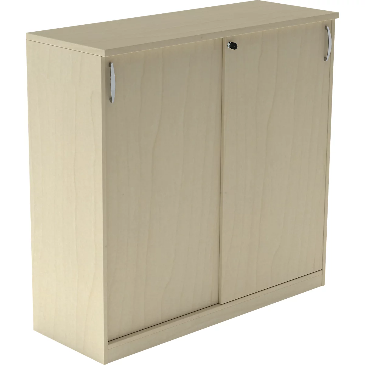 Élément de placard beige avec portes coulissantes et poignées.