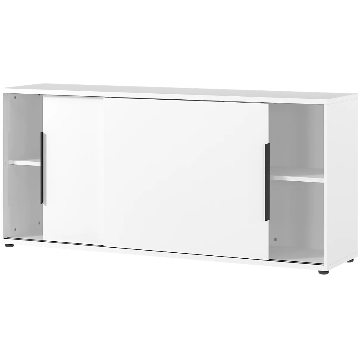 Armoire à portes coulissantes Porto, 2 portes, côté central et 4 étagères, 1 HC, L 1600 x P 400 x H 740 mm, blanc