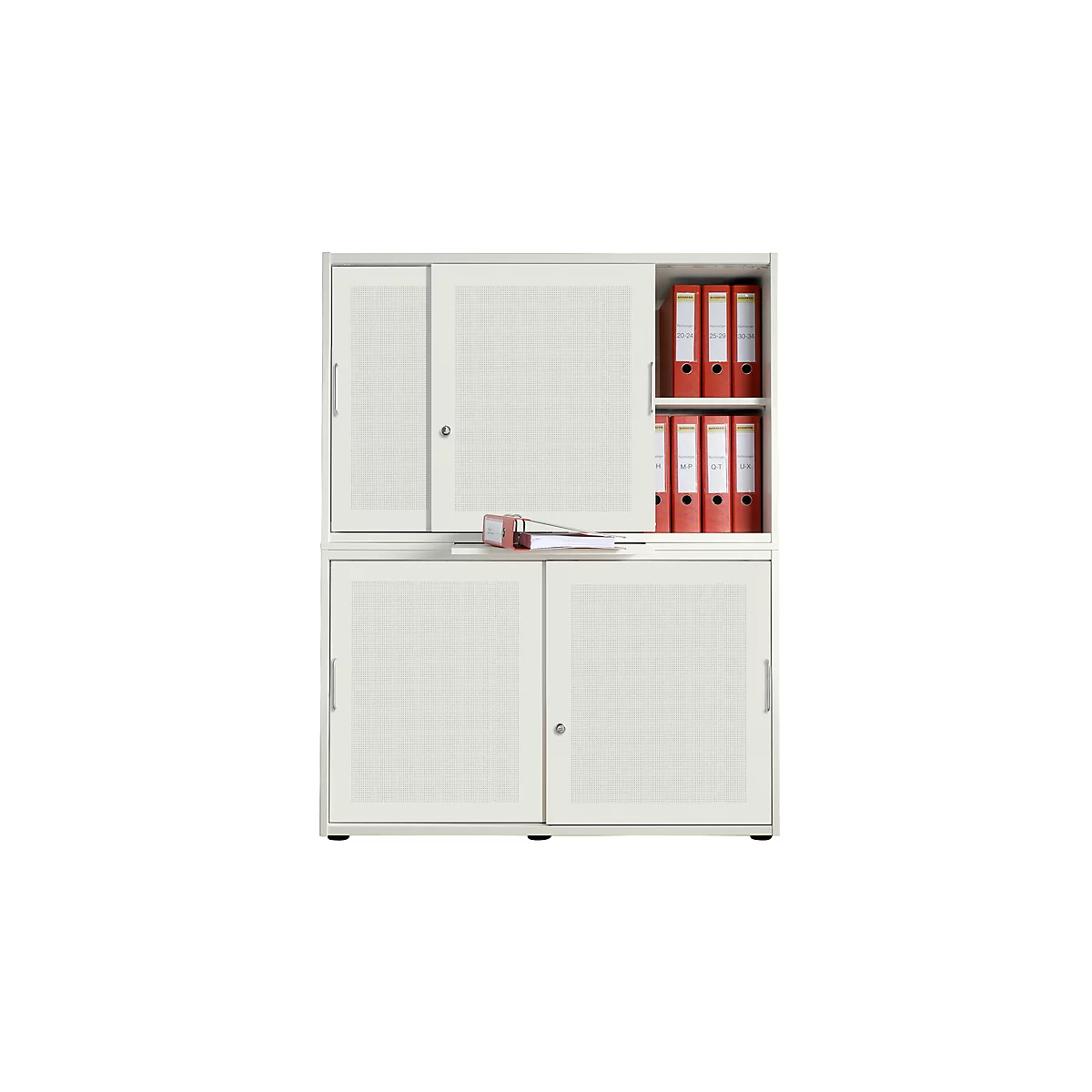 Armoire à portes coulissantes, surface acoustique, l. 1200 mm, 4 HC, blanc