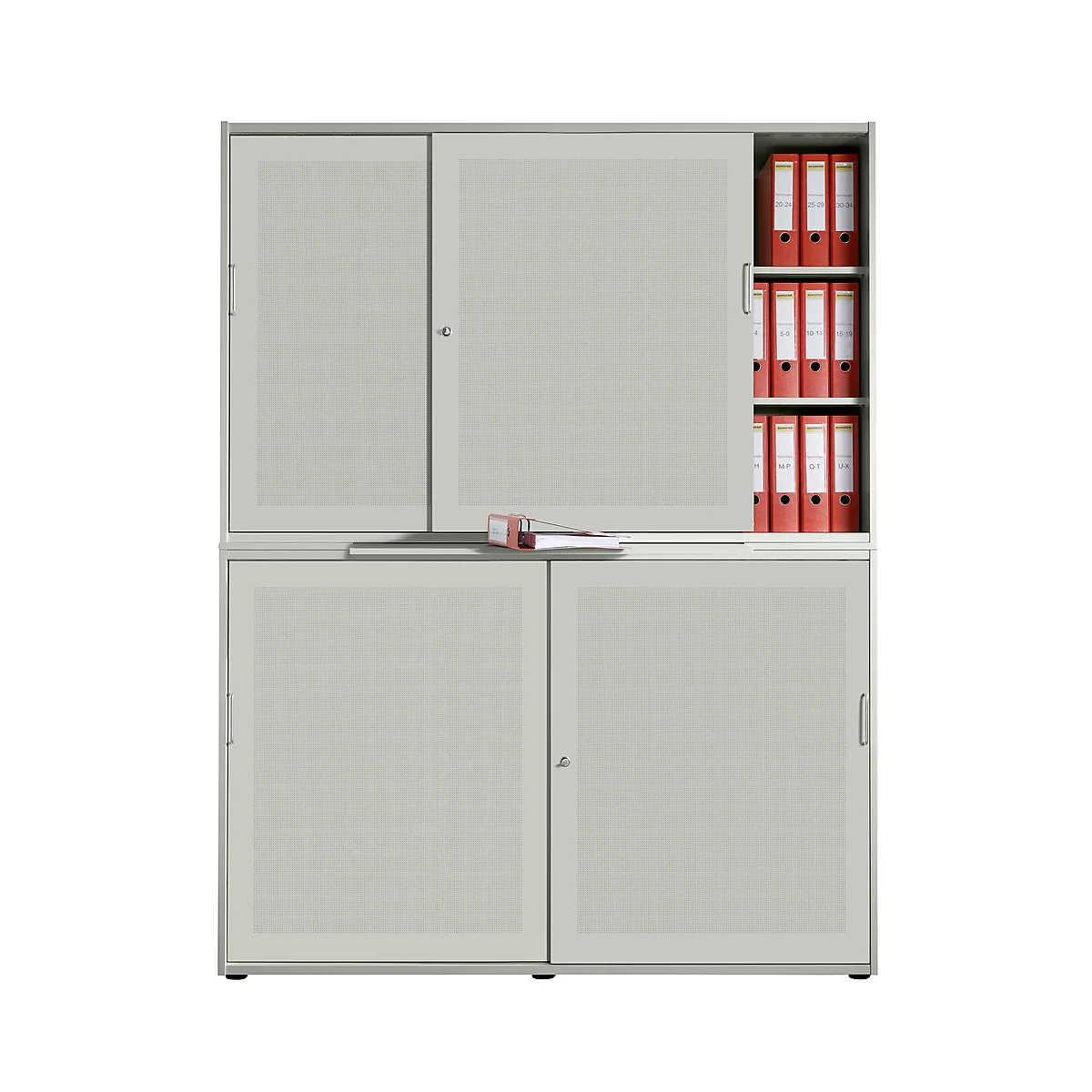 Armoire à portes coulissantes, surface acoustique, l. 1600 mm, 6 HC, argent