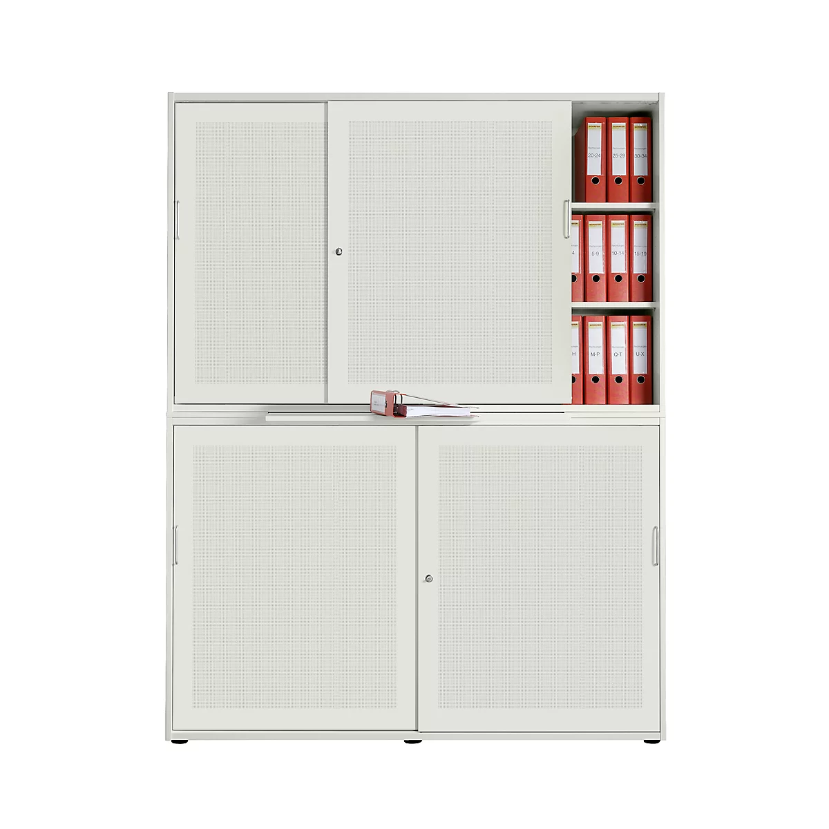 Armoire à portes coulissantes, surface acoustique, l. 1600 mm, 6 HC, blanc