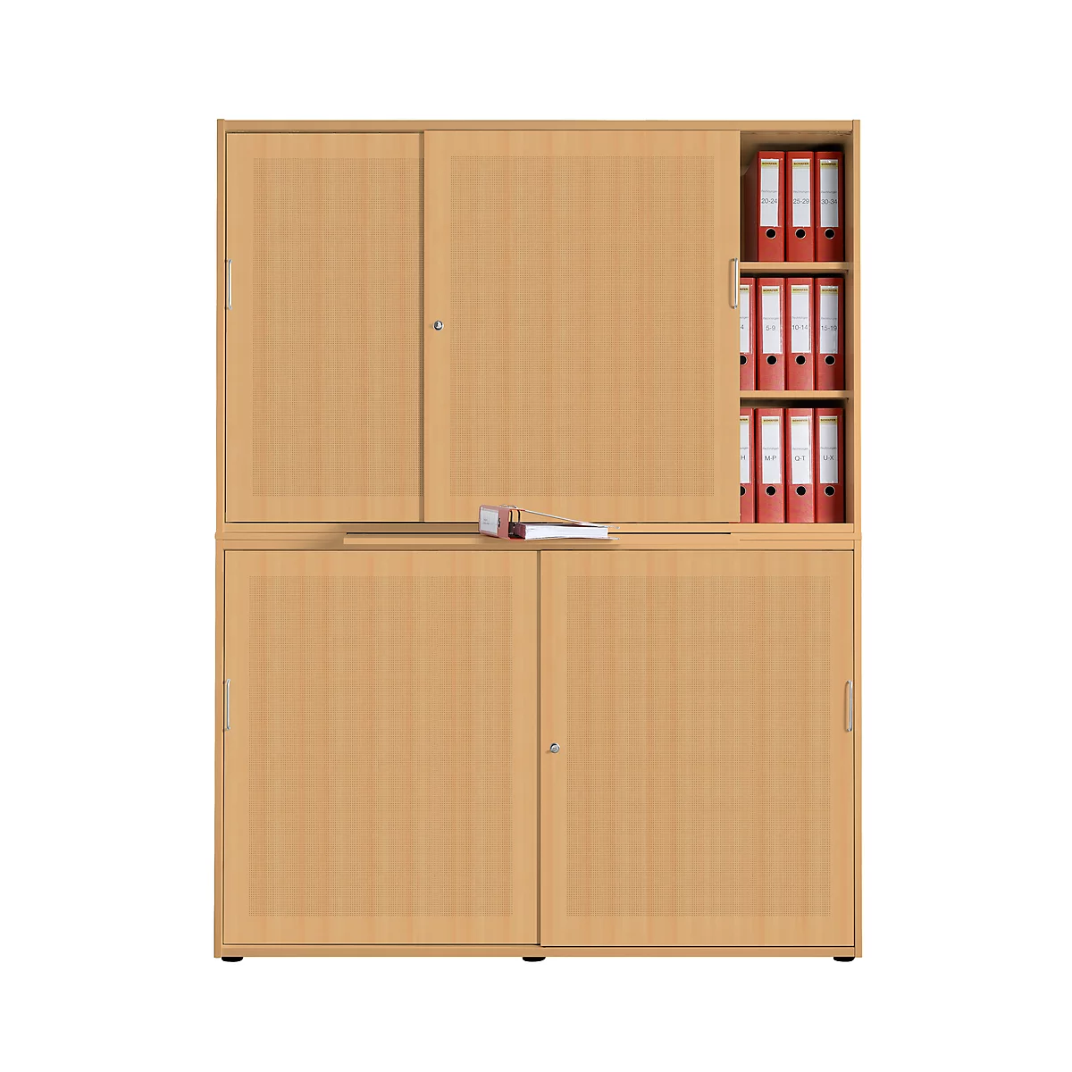 Armoire à portes coulissantes, surface acoustique, l. 1600 mm, 6 HC, coloris hêtre