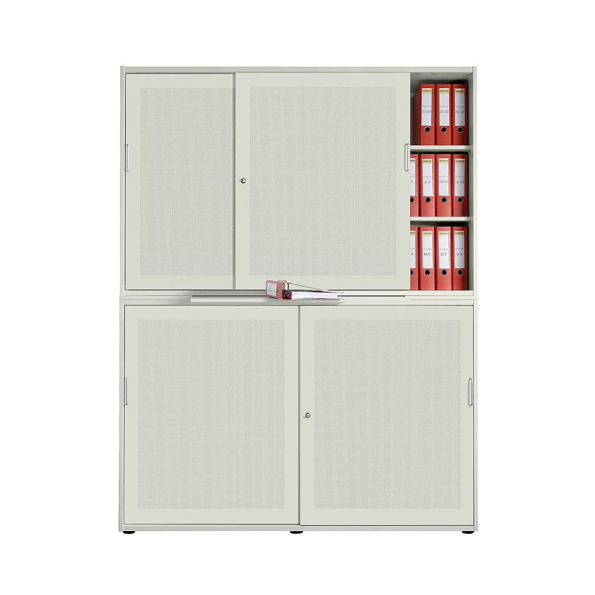 Armoire à portes coulissantes, surface acoustique, l. 1600 mm, 6 HC, gris clair
