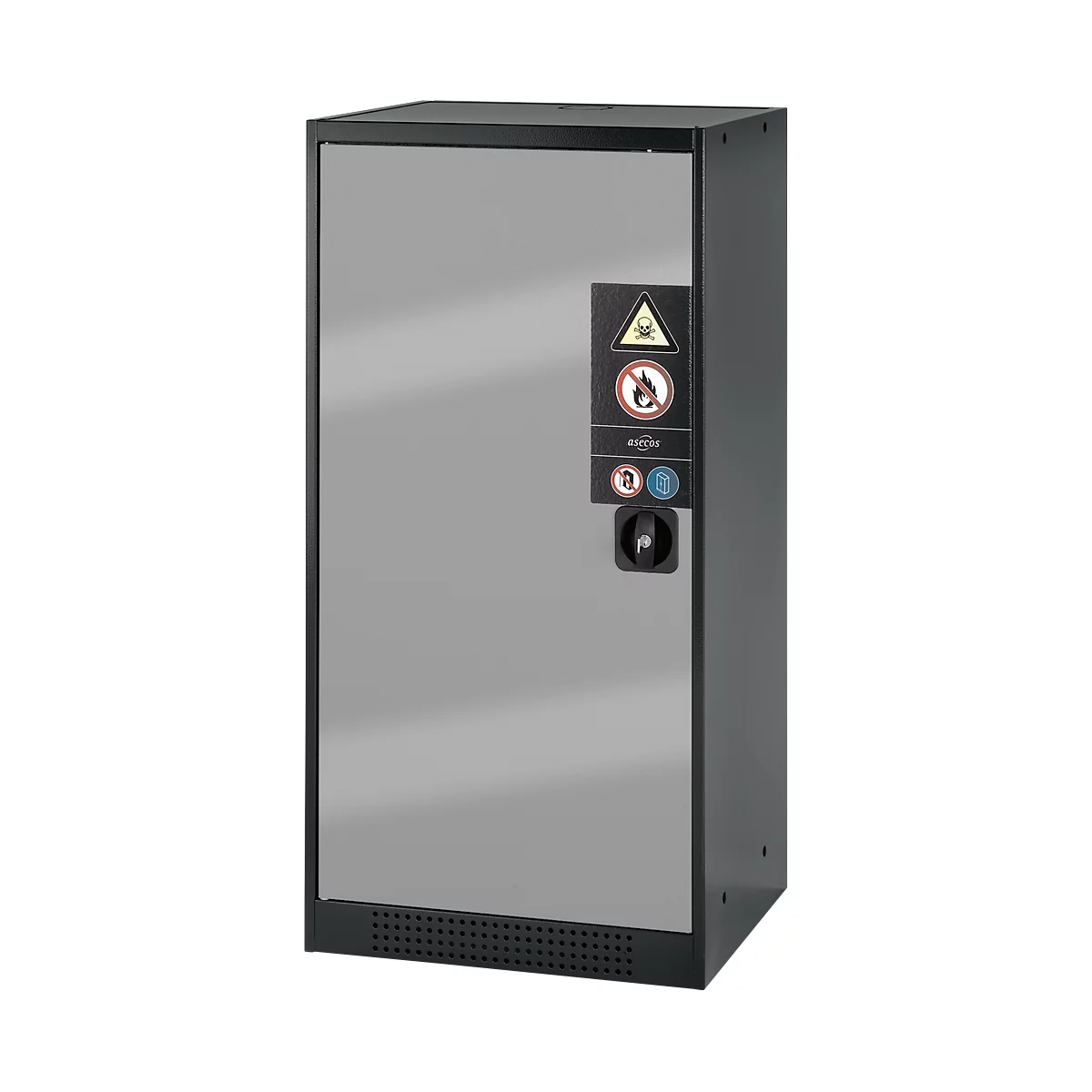 Armoire à produits chimiques, porte battante, 2 bacs extractibles, 545 x 520 x 1105 mm, argent