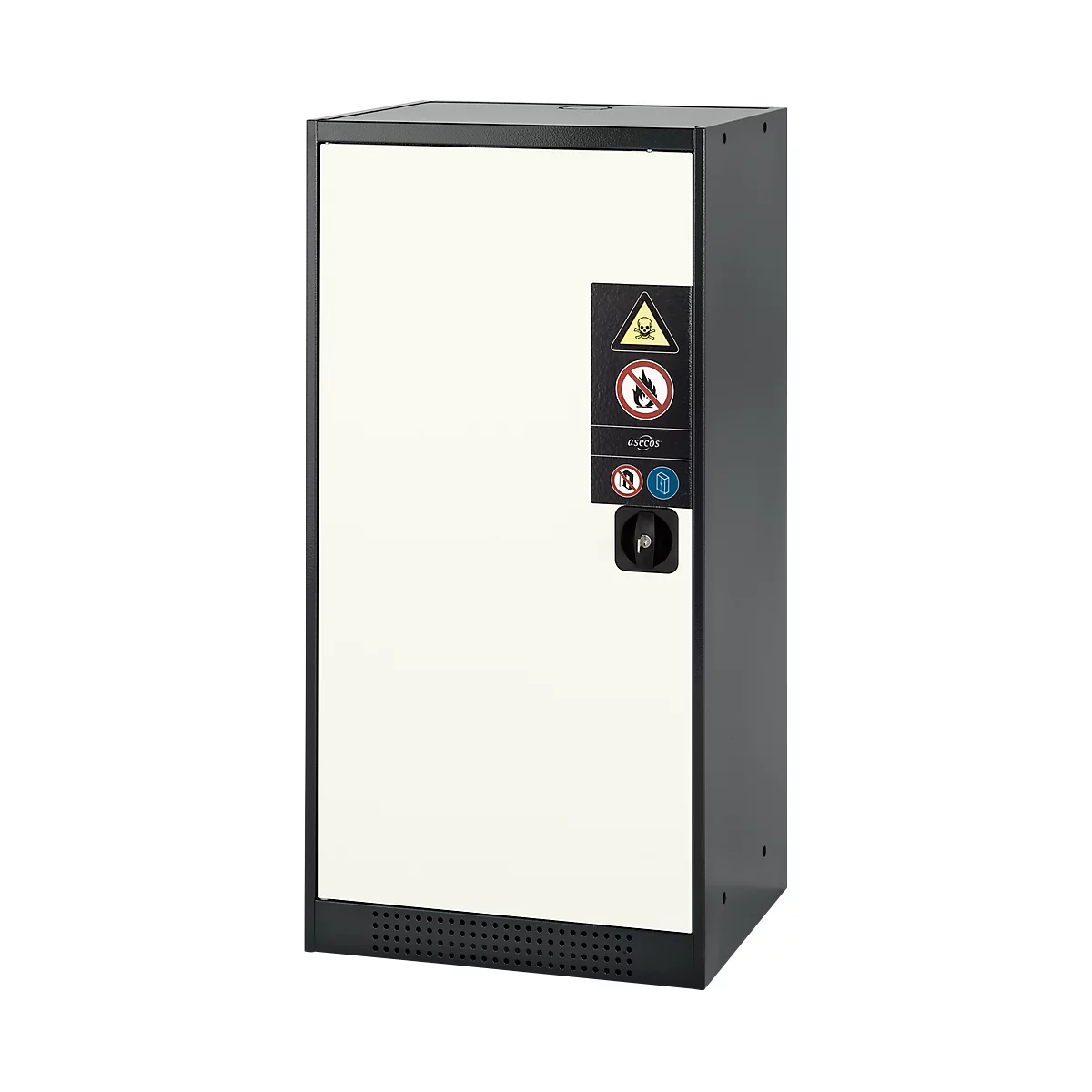 Armoire à produits chimiques, porte battante, 2 bacs extractibles, 545 x 520 x 1105 mm, blanc pur