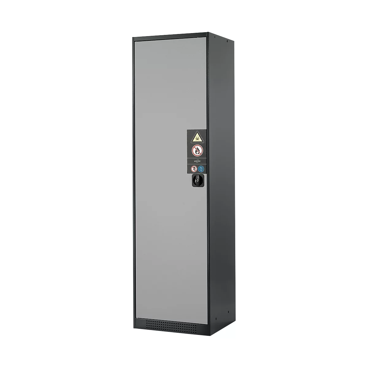 Armoire à produits chimiques, porte battante, 3 étagères, 545 x 520 x 1950 mm, argent