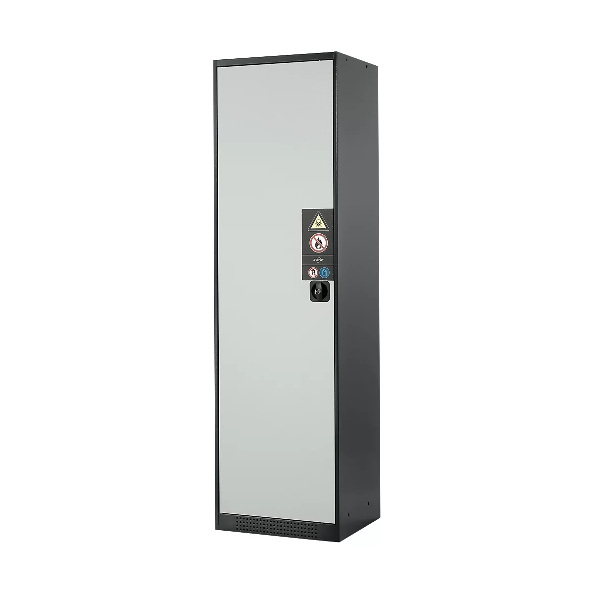 Armoire à produits chimiques, porte battante, 3 étagères, 545 x 520 x 1950 mm, gris clair