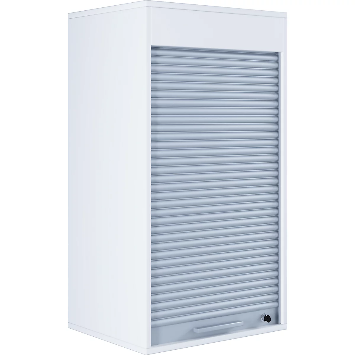 Armoire à rideau Aktos L, 2 hauteurs de classeurs, verrouillable, poignée en forme d'étrier, L 500 x P 400 x H 930 mm, bois, blanc