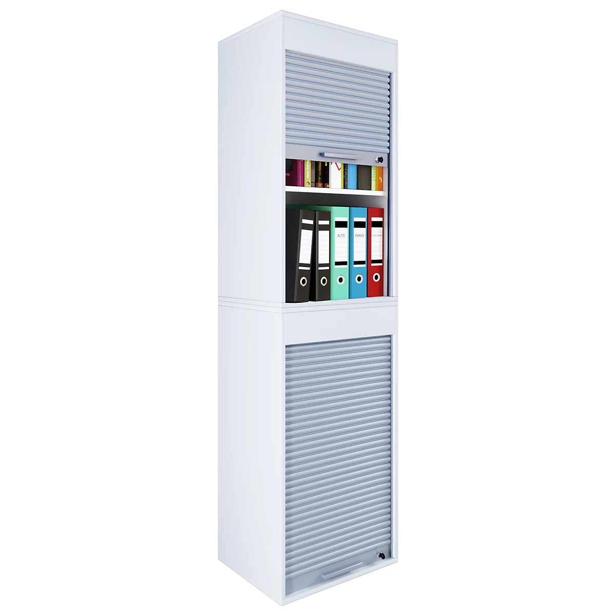 Armoire à rideau Aktos XL, 4 hauteurs de classeurs, verrouillable, poignée en forme d'étrier, L 500 x P 400 x H 1860 mm, bois, blanc