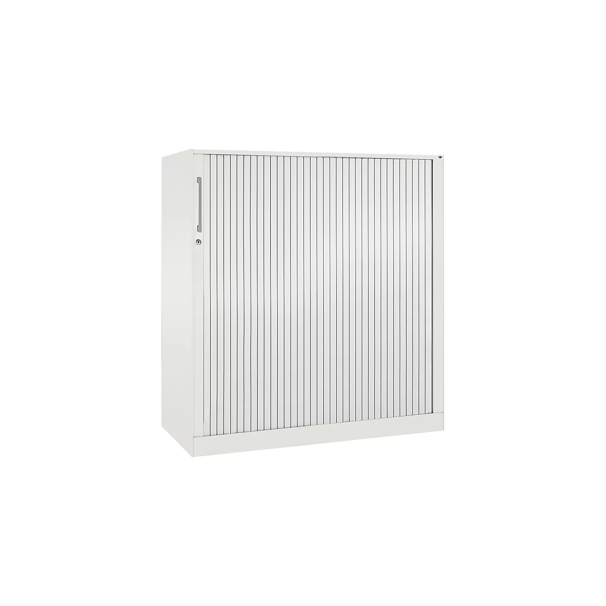 Armoire à rideau coulissant ASISTO C 3000, 3 hauteurs de classeurs, avec rideau coulissant acoustique, largeur 1200 mm, blanc/blanc