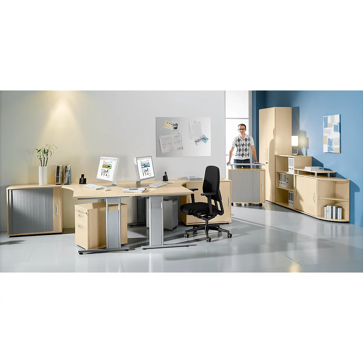 Armoire à rideau coulissant transversal PALENQUE, 2 HC, l. 800 x P 400 x H 752 mm, érable