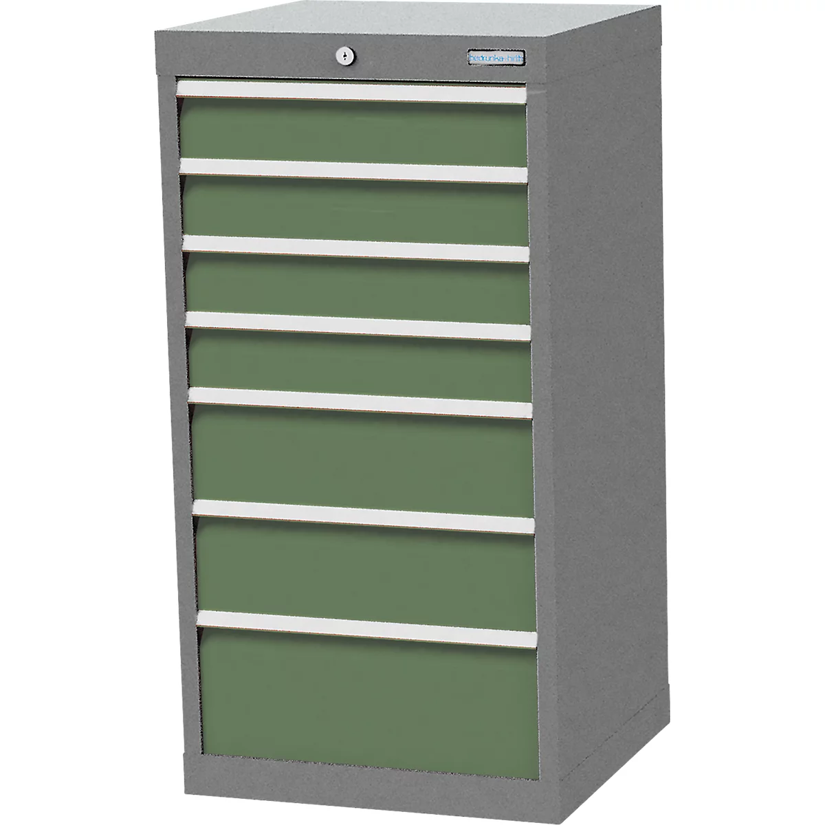 Armoire à tiroirs Bedrunka+Hirth, 7 tiroirs, verrouillable, jusqu'à 1200 kg, y compris jeu de 29 séparations de tiroirs, L 530 x P 500 x H 1019 mm, tôle d'acier