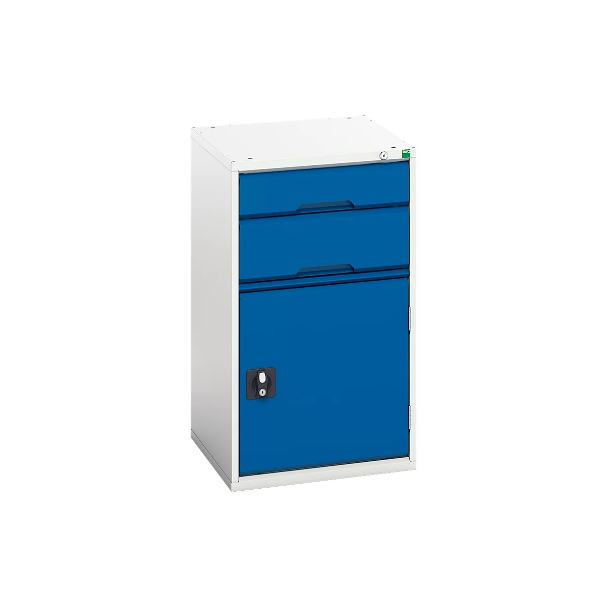 Armoire à tiroirs bott verso, avec porte battante, 2 tiroirs, tiroir simple, tablette, L 525 x P 550 x H 900, tôle d'acier, gris-bleu
