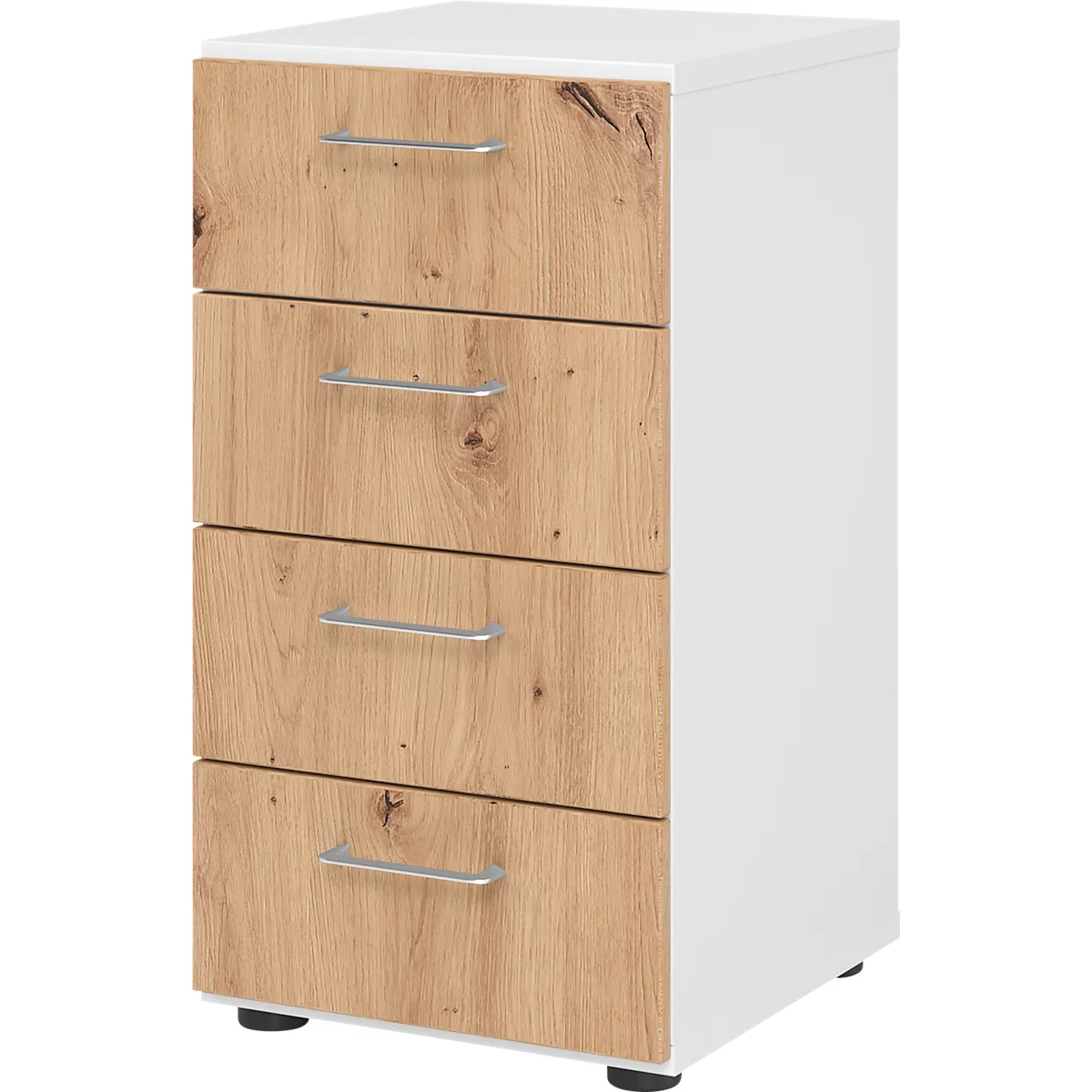 Armoire à tiroirs Breno, 4 tiroirs, poignées métalliques, L 400 x P 420 x H 748 mm, blanc/chêne rouvre