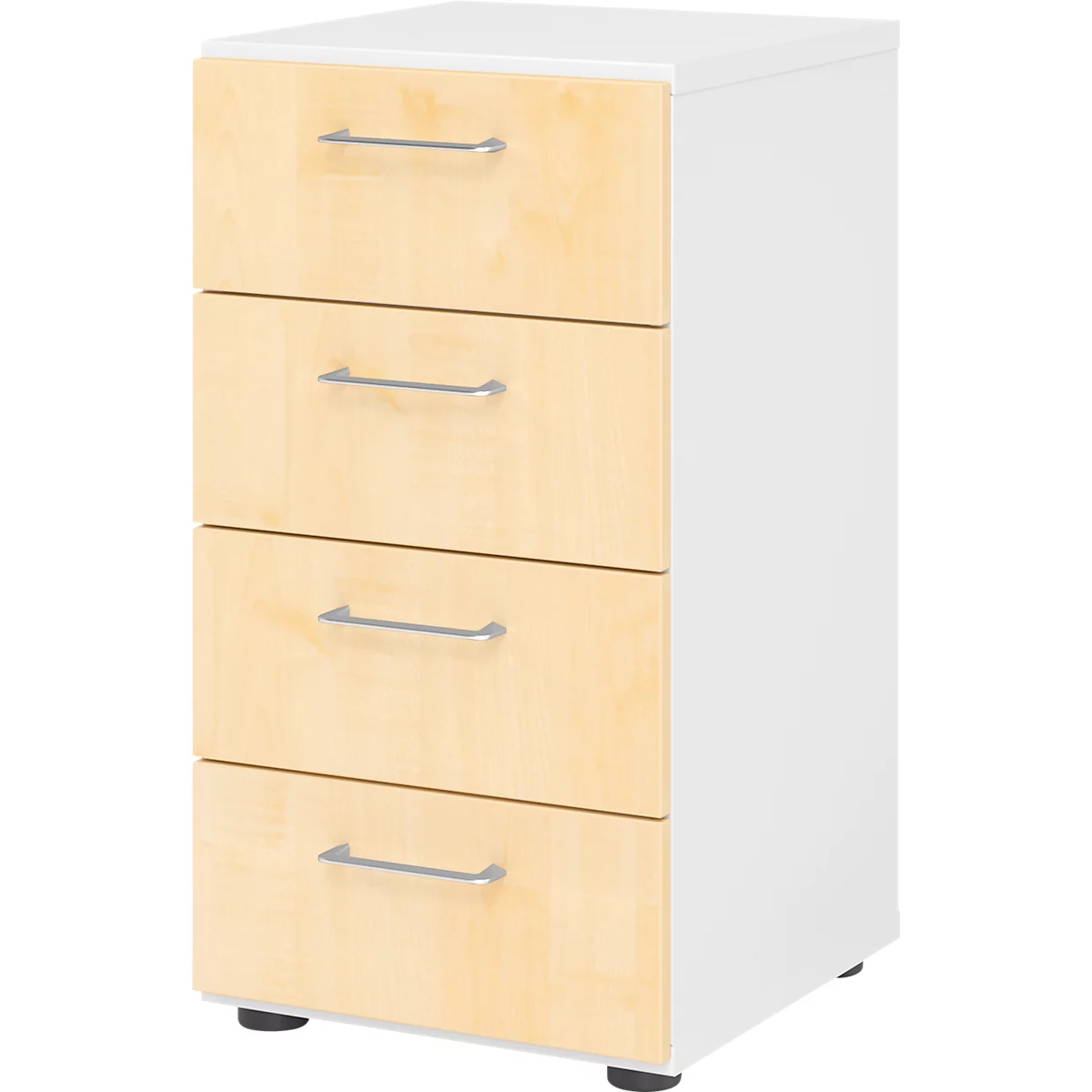 Armoire à tiroirs Breno, 4 tiroirs, poignées métalliques, L 400 x P 420 x H 748 mm, blanc/érable