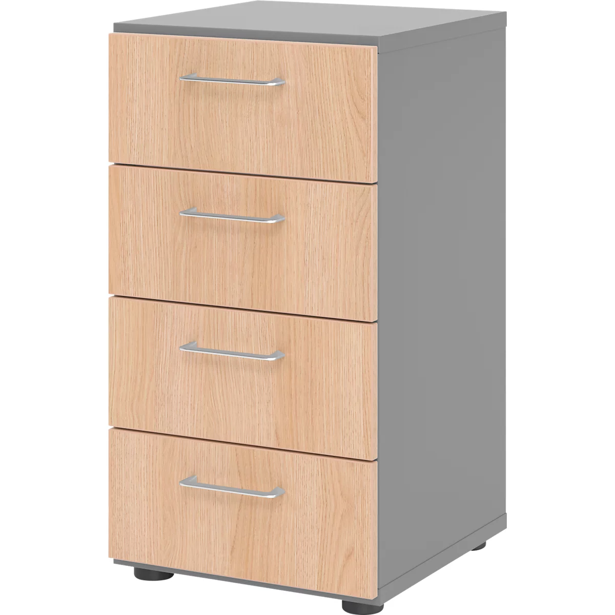 Armoire à tiroirs Breno, 4 tiroirs, poignées métalliques, L 400 x P 420 x H 748 mm, graphite/chêne