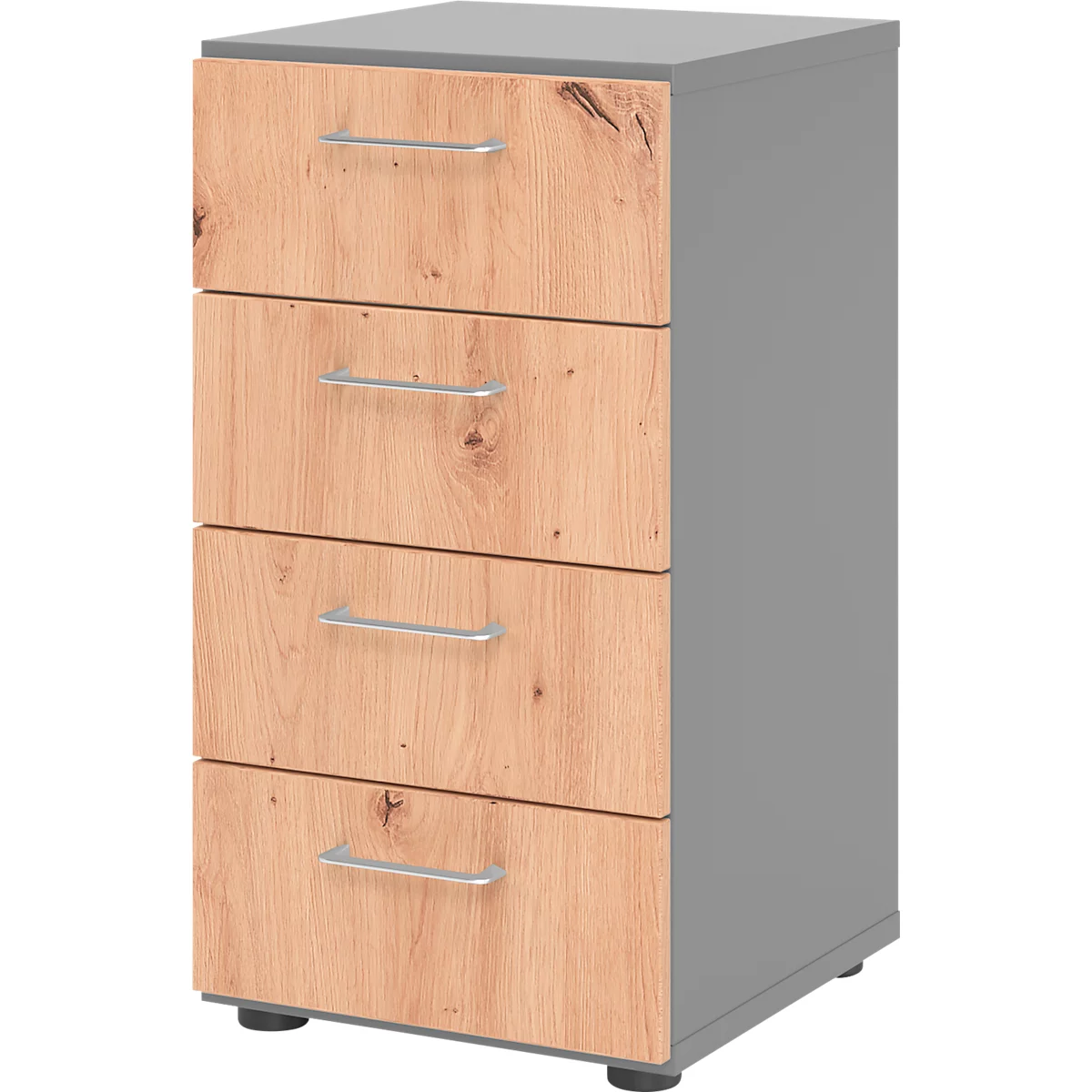 Armoire à tiroirs Breno, 4 tiroirs, poignées métalliques, L 400 x P 420 x H 748 mm, graphite/chêne rouvre