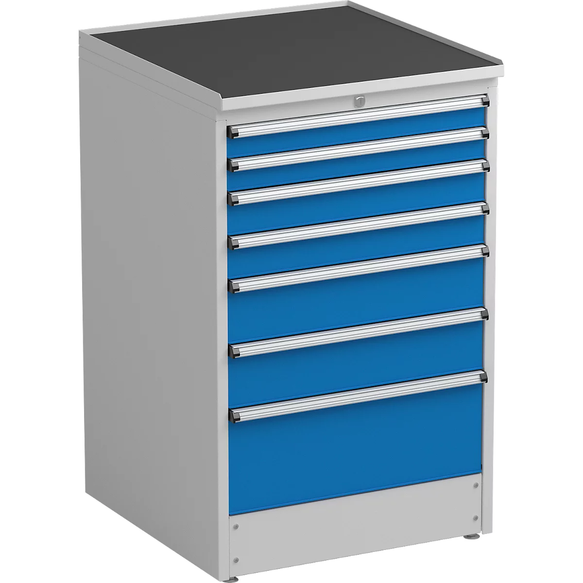 Armoire à tiroirs Treston, 7 tiroirs, verrouillables, L 715 x P 715 x H 1100 mm, acier, gris clair RAL 7035/bleu RAL 5007
