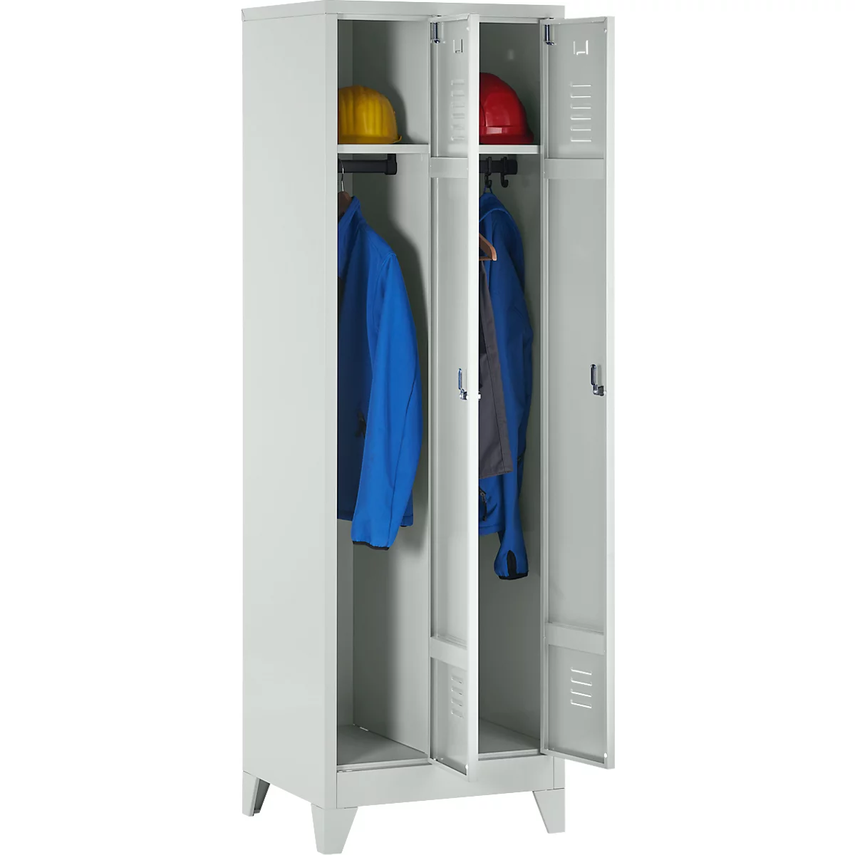 Armoire à vêtements, 2 portes, L 600 x H 1800 mm, pieds inclus, serrure à loquet rotatif, gris clair