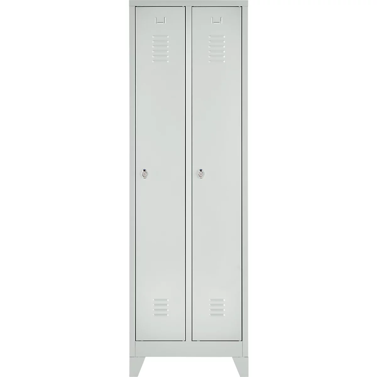 Armoire à vêtements, 2 portes, L 600 x H 1800 mm, pieds inclus, serrure à loquet rotatif, gris clair