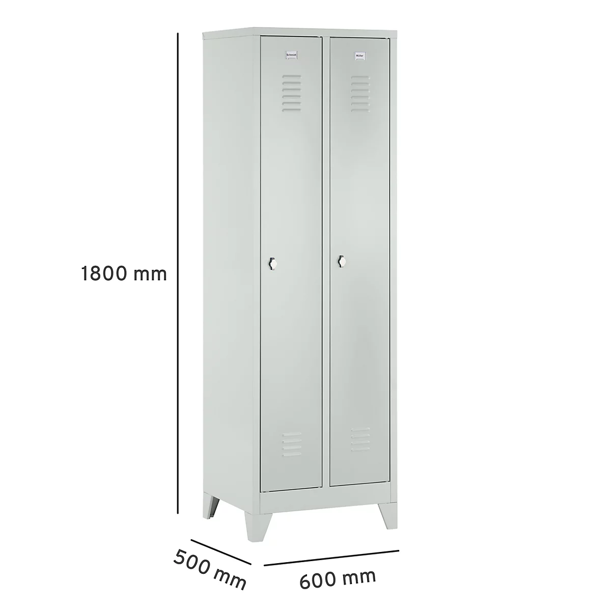 Armoire à vêtements, 2 portes, L 600 x H 1800 mm, pieds inclus, serrure à loquet rotatif, gris clair