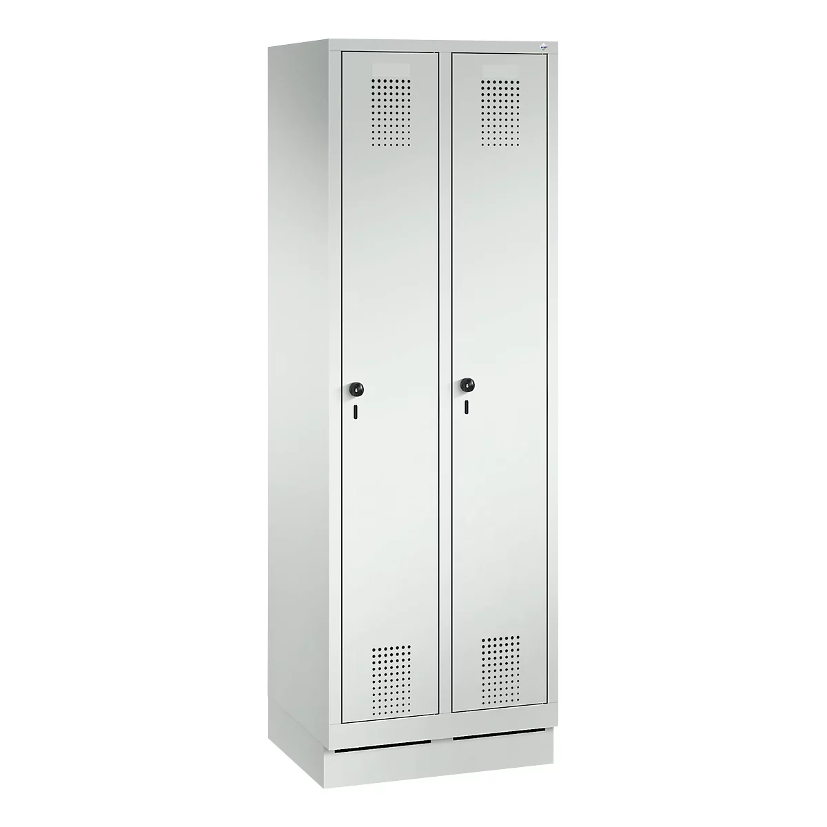 Armoire à vêtements Evolo S 3000, avec socle, 2 compartiments, serrure tournante de sécurité, gris clair RAL 7035/gris clair RAL 7035