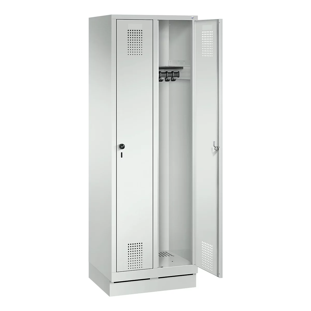 Armoire à vêtements Evolo S 3000, avec socle, 2 compartiments, serrure tournante de sécurité, gris clair RAL 7035/gris clair RAL 7035