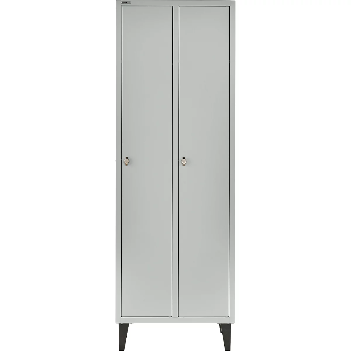 Armoire à vêtements SSI Schäfer, avec pieds, 2 compartiments avec étagère à chapeaux et tringle à vêtements, fermeture à tour de rôle, tôle d&#39;acier, l.grey/l.grey