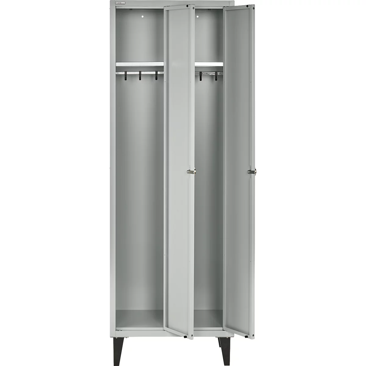Armoire à vêtements SSI Schäfer, avec pieds, 2 compartiments avec étagère à chapeaux et tringle à vêtements, fermeture à tour de rôle, tôle d&#39;acier, l.grey/l.grey