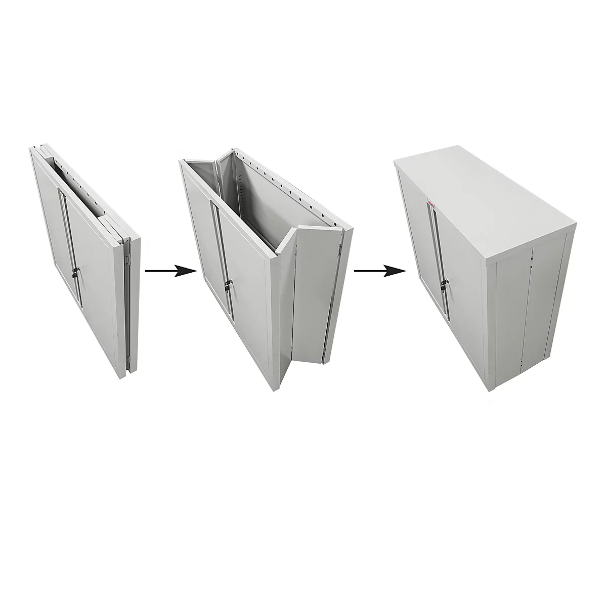 Valise grise dans différentes étapes de pliage.