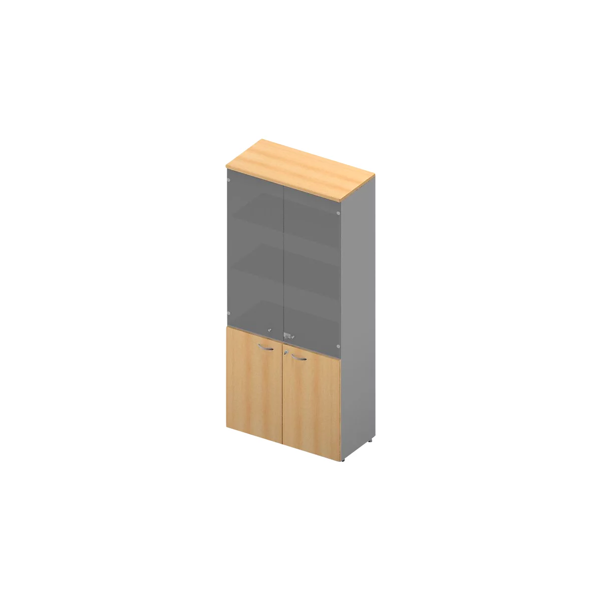 Armoire ARLON OFFICE, 5 hauteurs de classeur, 2 portes vitrées, 2 portes mélaminées, H 2000 mm, coloris hêtre/alu