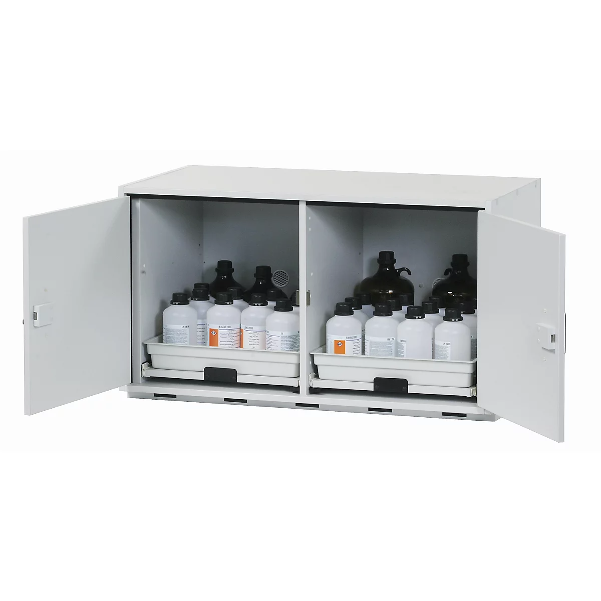 Armoire basse acide et alcaline asecos SL-CLASSIC-UB, portes battantes, façade gris clair, L 1100 x P 570 x H 600 mm
