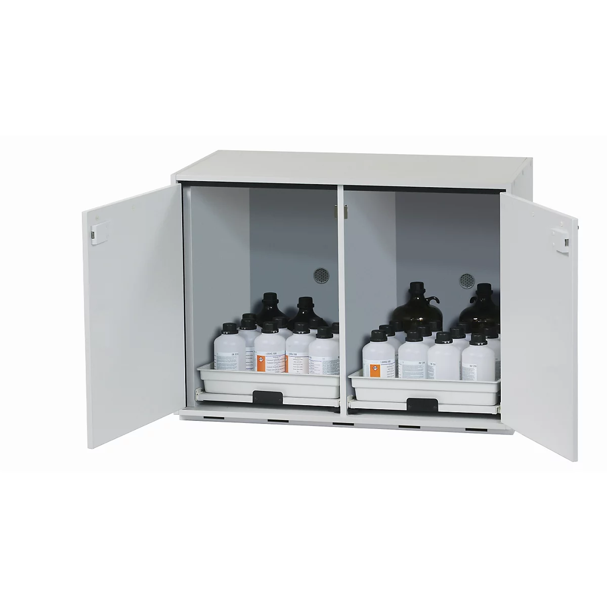 Armoire basse acide et alcaline asecos SL-CLASSIC-UB, portes battantes, façade gris clair, L 1100 x P 570 x H 800 mm