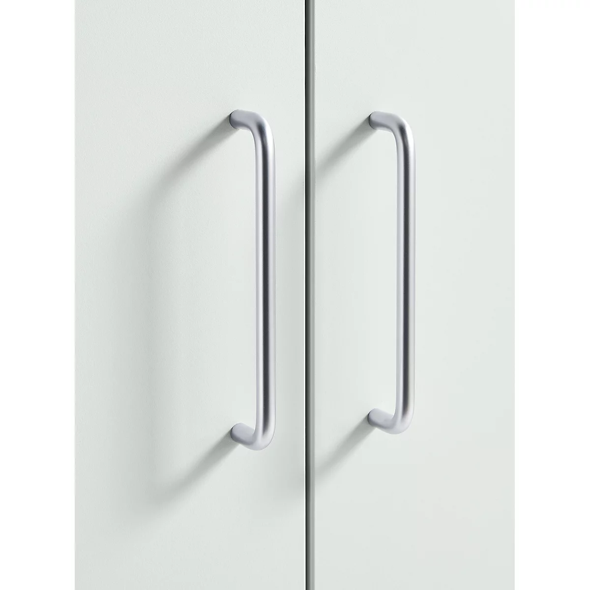 Armoire, bois, 4 étagères, 5 HC, l. 800 x P 400 x H 1877 mm, verrouillable, gris clair 