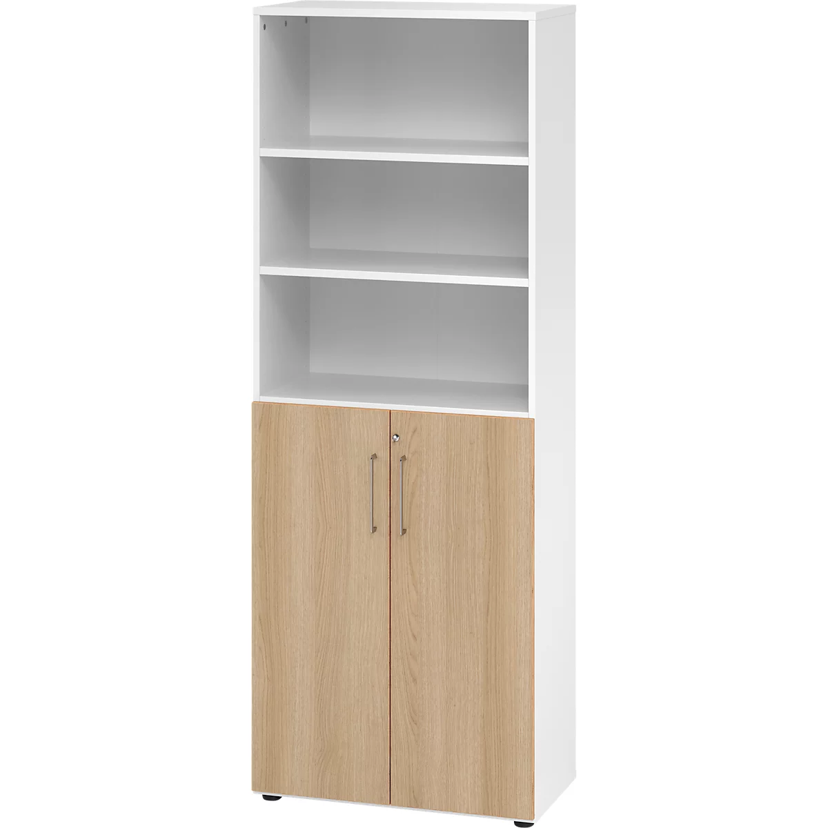 Armoire combinée Breno, 6OH, élément d'armoire et d'étagère, verrouillable, L 800 x P 420 x H 2156 mm, panneau de particules, blanc/chêne