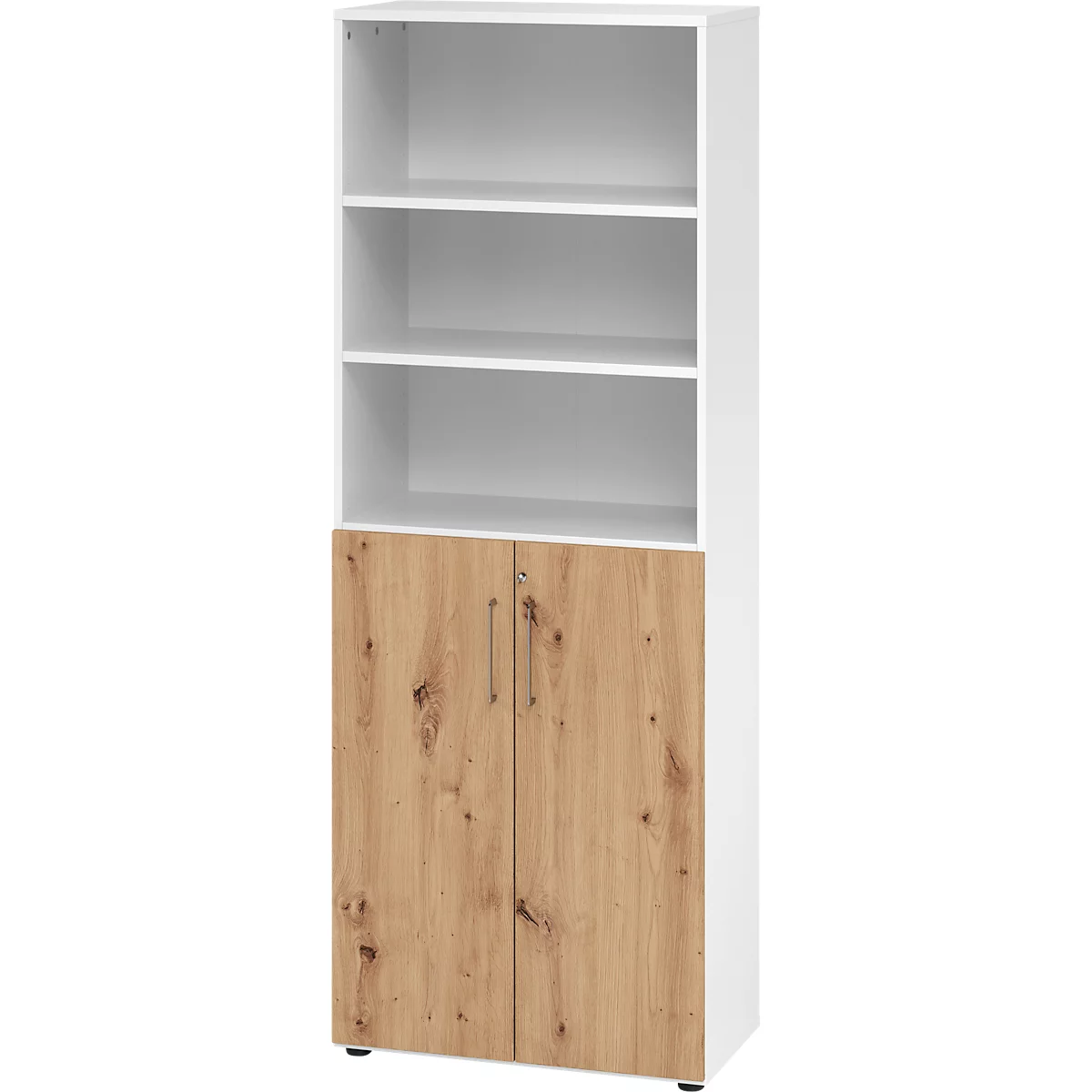 Armoire combinée Breno, 6OH, élément d'armoire et d'étagère, verrouillable, L 800 x P 420 x H 2156 mm, panneau de particules, blanc/chêne rouvre
