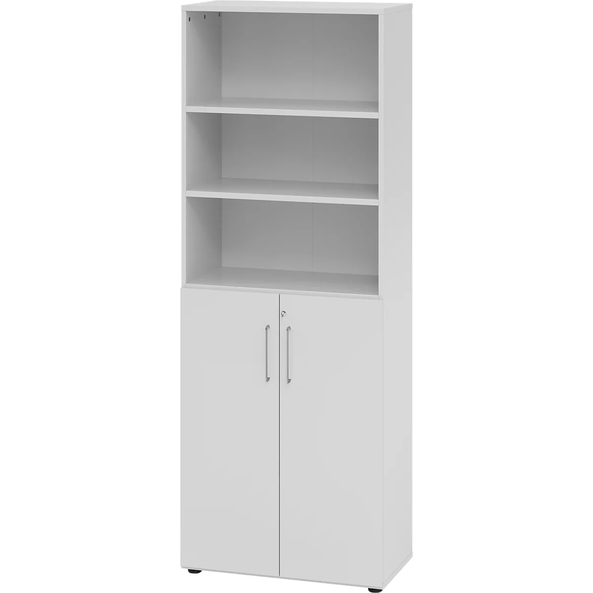 Armoire combinée Breno, 6OH, élément d'armoire et d'étagère, verrouillable, L 800 x P 420 x H 2156 mm, panneau de particules, gris clair/gris clair