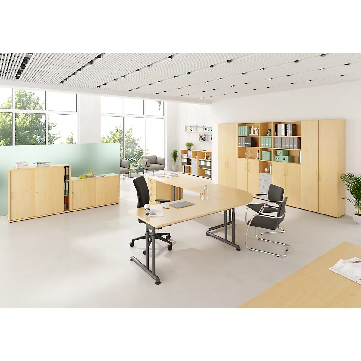 Armoire combinée Breno, avec 4 tiroirs &amp; élément d'étagère, 6 HC, L 400 x P 420 x H 2156 mm, panneau de particules, érable/érable