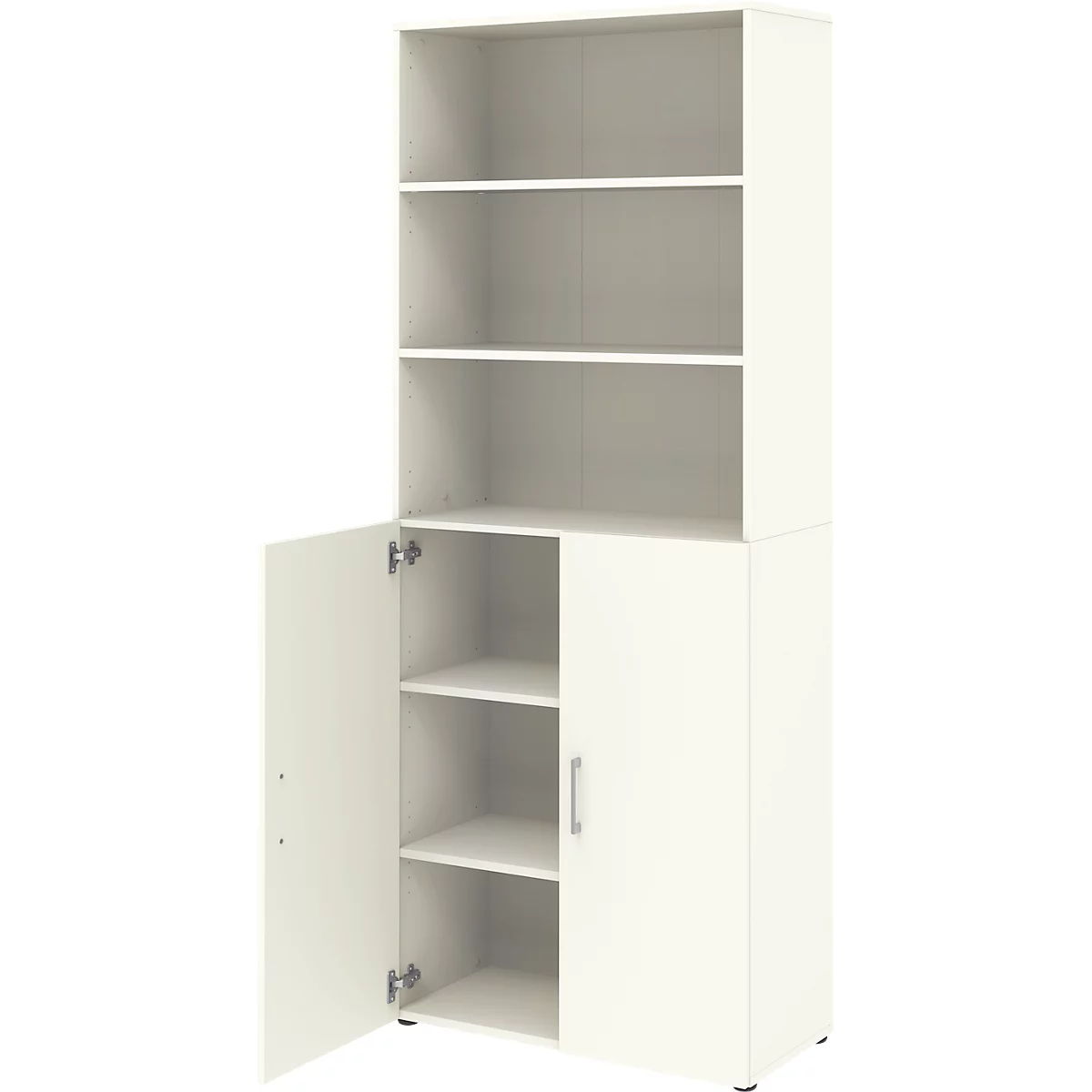 Armoire combinée de bureau TEMPIO, en bois, 2 portes (3 OH), 6 OH, L 800 x P 340 x H 2130 mm, blanc/blanc