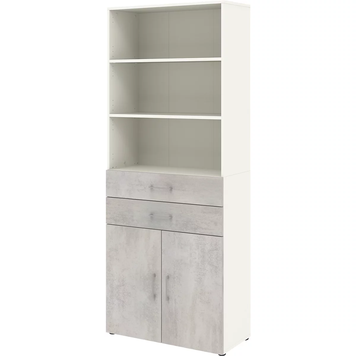 Armoire combinée Home Office TEMPIO, en bois, 2 portes, 2 tiroirs, 6 HC, L 800 x P 340 x H 2130 mm, blanc/béton