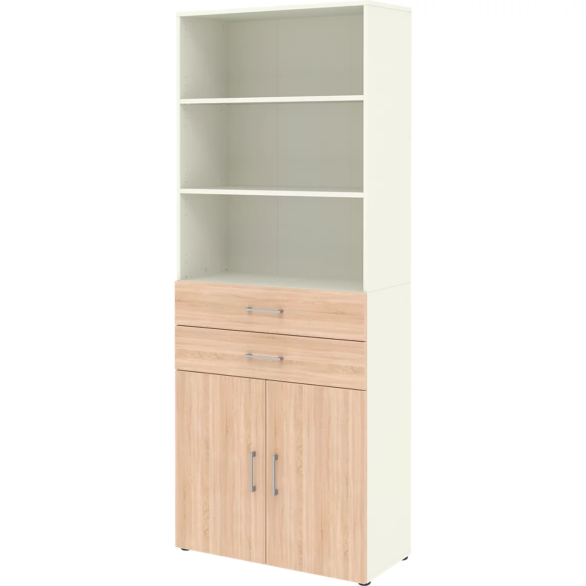 Armoire combinée Home Office TEMPIO, en bois, 2 portes, 2 tiroirs, 6 HC, L 800 x P 340 x H 2130 mm, blanc/béton