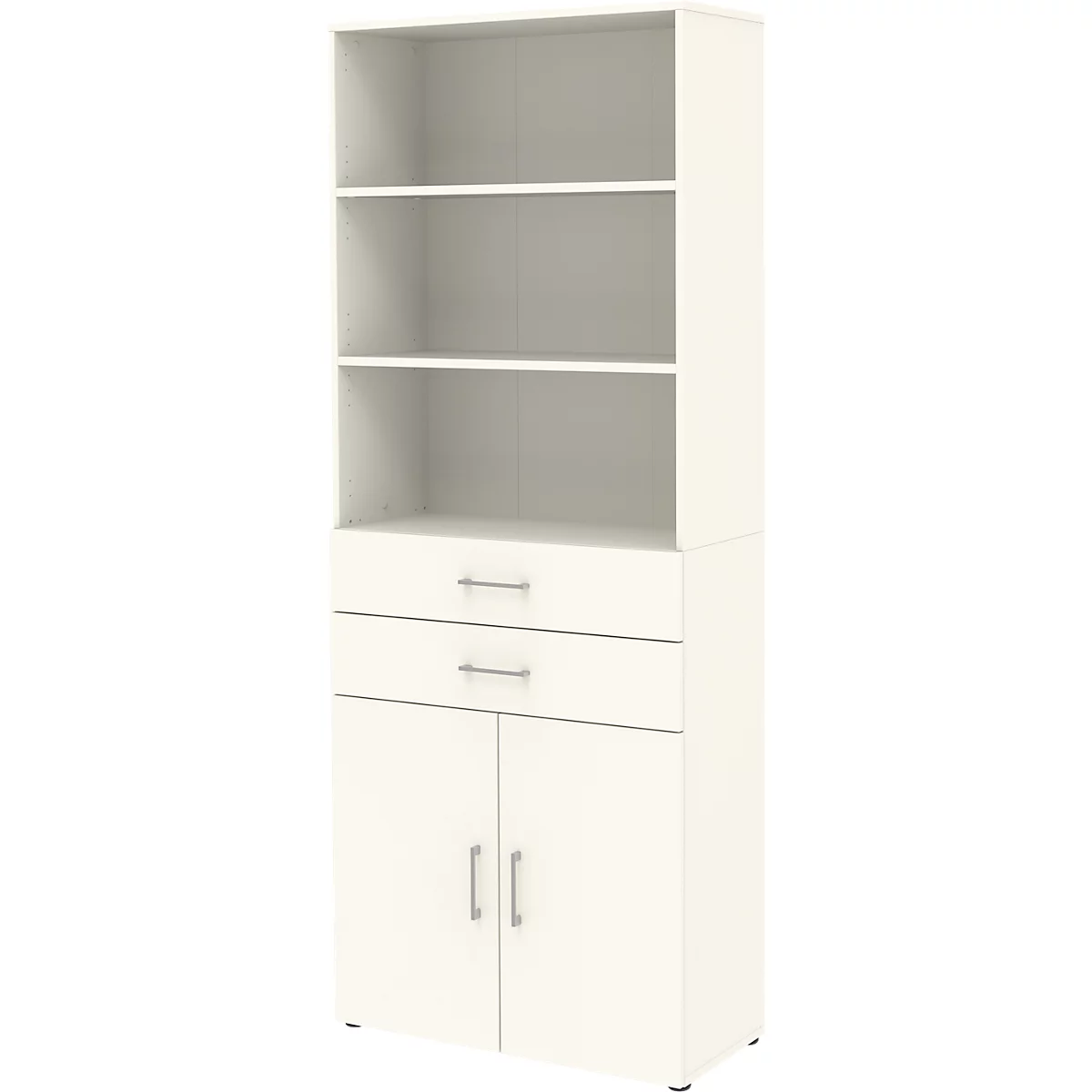 Armoire combinée Home Office TEMPIO, en bois, 2 portes, 2 tiroirs, 6 HC, L 800 x P 340 x H 2130 mm, blanc/blanc