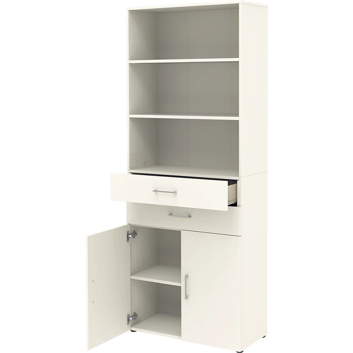 Armoire combinée Home Office TEMPIO, en bois, 2 portes, 2 tiroirs, 6 HC, L 800 x P 340 x H 2130 mm, blanc/blanc